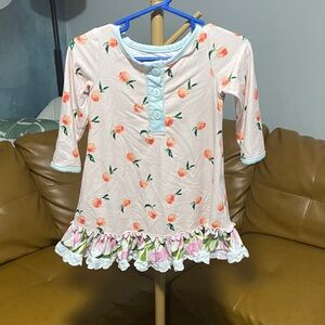 SweetHoney Peaches Ruffle Pastel Dress with Floral Accents size 12 month girl